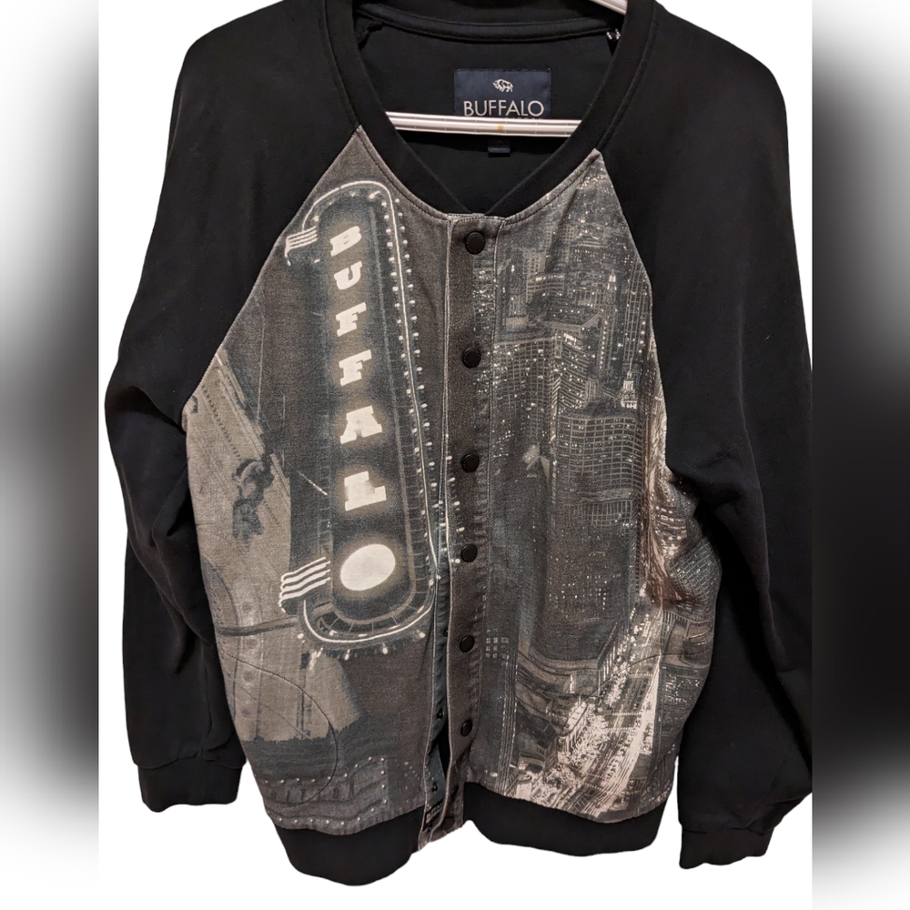 - Buffalo David Bitton  snap closure cardigan with very trendy printed f…